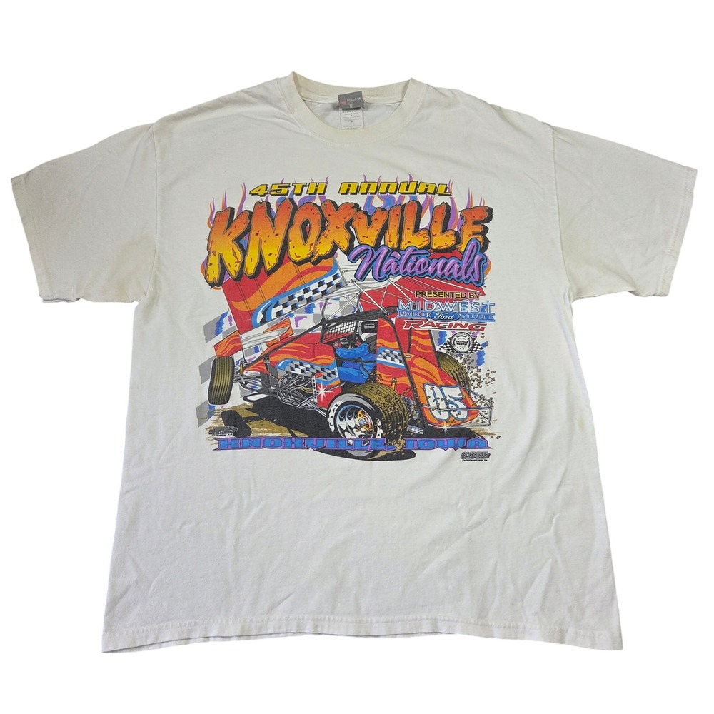 Vintage 2005 Knoxville Nationals Racing T-Shirt Hanes Beefy-T White Mens L Punk‎